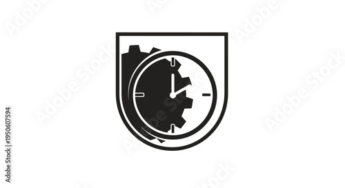 Time management and productivity icon with a clock and gear, representing efficiency, business process, scheduling, and project timeline.
