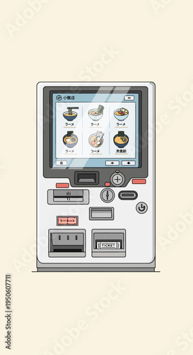 Japanese Ramen Vending Machine: Digital Menu Display with Food Options