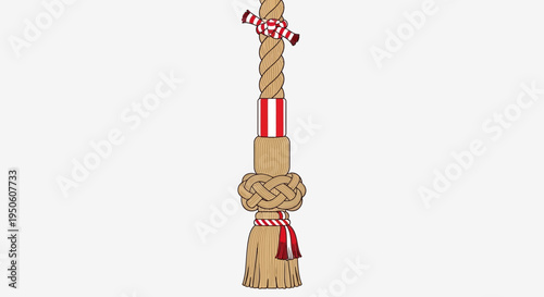 Japanese Shimenawa Rope Decoration with Tassels and Red Stripes