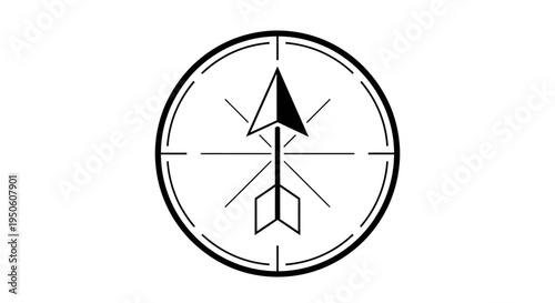 Simple black and white line art compass icon pointing North, vector illustration for navigation, travel, direction, and adventure concepts.