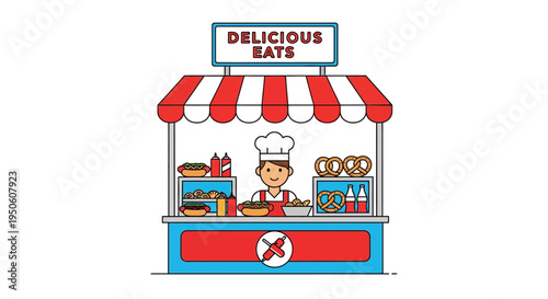 Street Food Vendor Serving Delicious Eats from a Colorful Kiosk