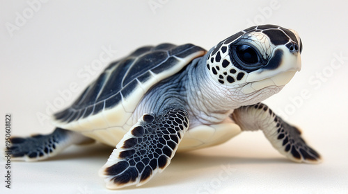 Wallpaper Mural Baby sea turtle crawling on white background with black and white shell Torontodigital.ca