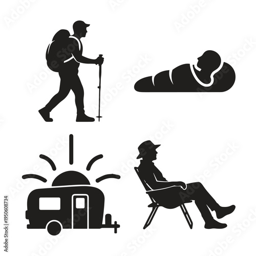 Camping and Caravan Travel Icon Set