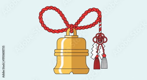 Japanese Bell With Red Rope And Tassels - Traditional Lucky Charm