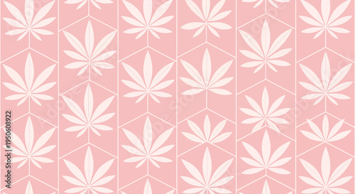 Pink Cannabis Leaf Pattern, Marijuana Icon, Medical Weed, Seamless Background