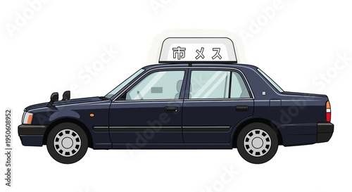 Pixel Art Japanese Taxi Car - Dark Blue Sedan with Taxi Sign