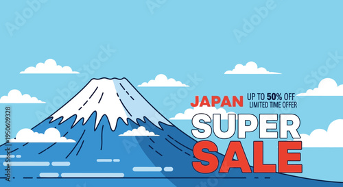 Japan Super Sale Limited Time Offer with Mount Fuji and Clouds