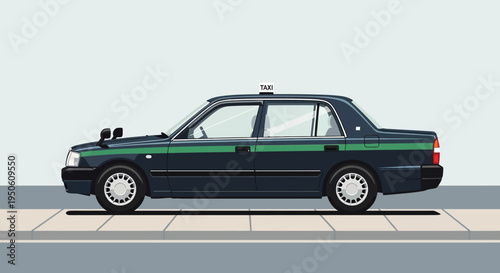 Pixel Art Japanese Taxi Car on Sidewalk, City Transportation