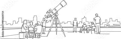 people looking at telescope astronomy night