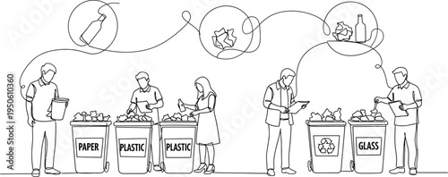 recycling concept with people sorting waste