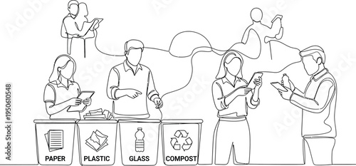 Recycling concept with people sorting waste