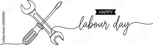 Happy labor day with crossed wrenches and tools illustration