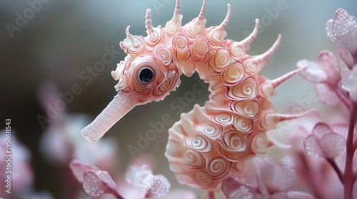 Wallpaper Mural Pink seahorse swimming among coral reef foliage in ocean environment Torontodigital.ca