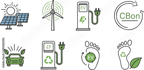 Green energy and sustainability including solar panel wind turbine electric vehicle charger