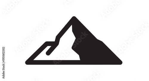 Simple black and white vector graphic illustration representing a stylized mountain peak icon