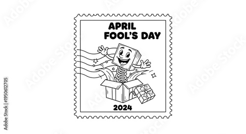 April Fool's Day stamp with cartoon gift