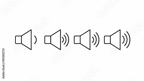 Speaker icons set illustrating audio volume levels from mute to loud, perfect for digital user interface controls and web application sound settings