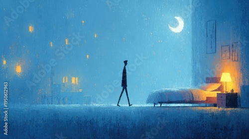 Sleepwalking episode concept with night wandering and unconscious movement