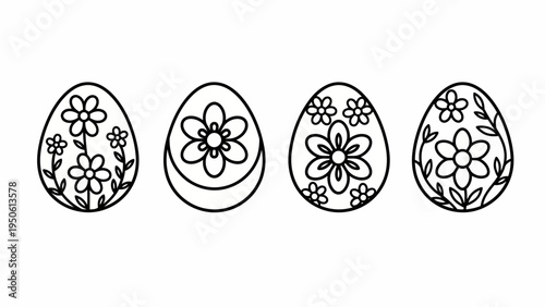 Happy Easter! A collection of four festive and charmingly decorated Easter eggs, perfect for your holiday celebrations
