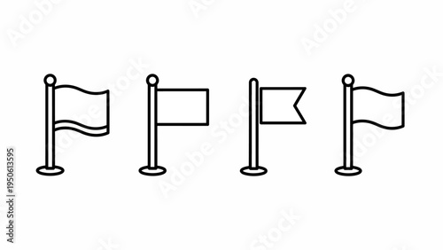 Collection of minimalistic outline flag icons, perfect for web UI, app navigation, or graphic design projects representing location, achievement, or marking a point of interest