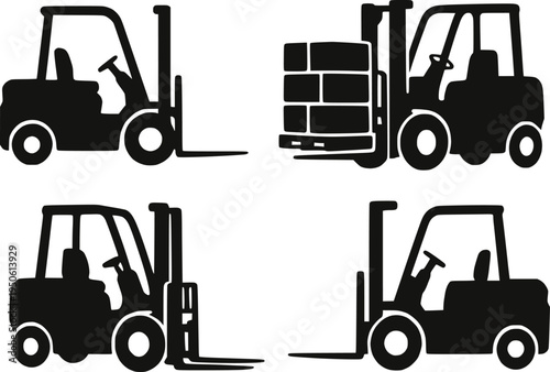 Forklift silhouette set vector illustration