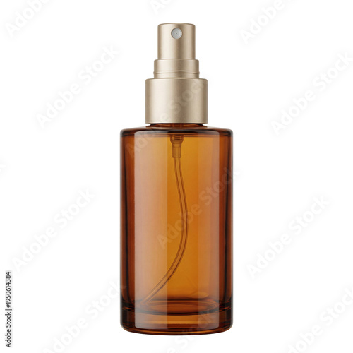 Elegant amber glass cosmetic spray bottle with matte gold pump head