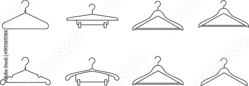Set of Clothes Hanger Icons, Various Clothing Rack Hooks, Fashion Apparel Storage Outlines, Laundry and Retail Wardrobe Organization Graphic Design Elements