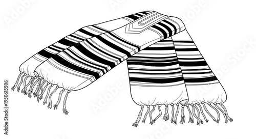 Black and white striped tallit with tassels