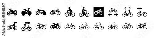 Bicycle Icons Collection with Various Bike Styles Set - Collection of bicycle silhouettes featuring different bike styles and types, ideal for cycling themes, transport concepts, and urban mobility de