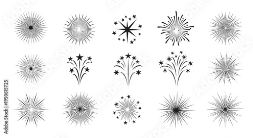 black fireworks and starburst vector illustrations
