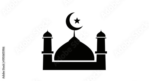 black mosque icon with crescent moon and star