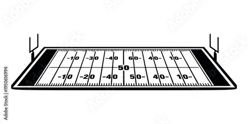 American football field showing yard lines and goalposts, representing sports, game, and strategic play design