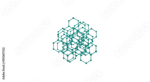 teal molecular structure, hexagonal grid