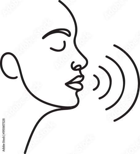 A stylized illustration of a person whispering with sound waves emanating from their mouth