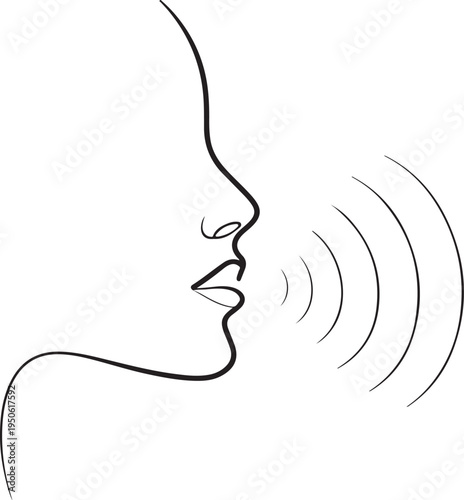 Silhouette of a profile emitting sound waves from the mouth area