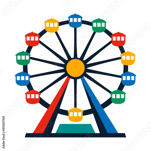 Ferris wheel icon featuring colorful red, yellow, blue, and green cabins, representing fairground rides and recreation