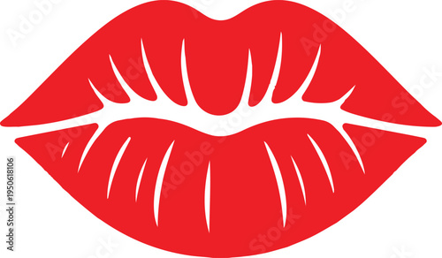 A bold and stylized graphic of a pair of red lips with subtle texture details.