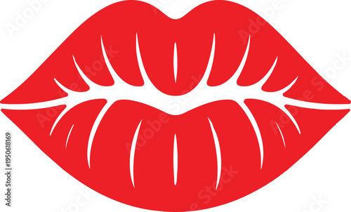 A bold graphic of stylized red lips with white outlines and subtle shading