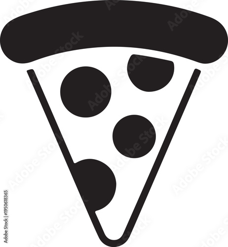 A single slice of pizza with a simple black and white design showcasing its toppings and crust