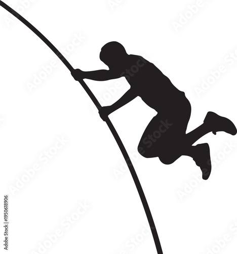 Athlete in mid-jump over a high bar during a pole vault competition