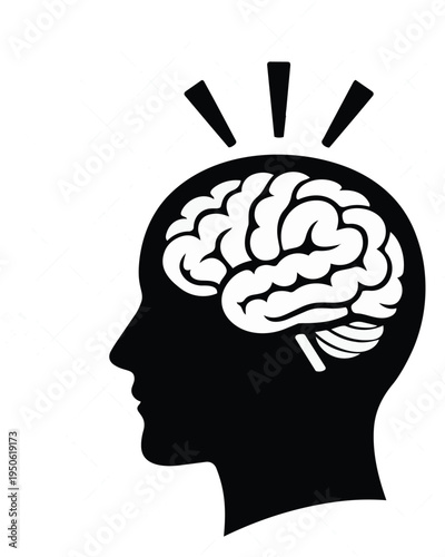 Human head silhouette with brain gears and cloud symbolizing thinking intelligence creativity and ideas