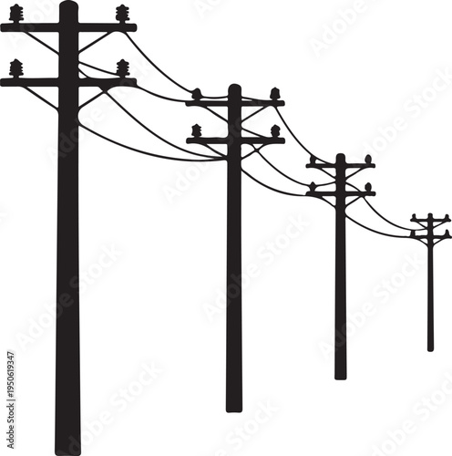 Series of utility poles connected by overhead power lines in a rural setting