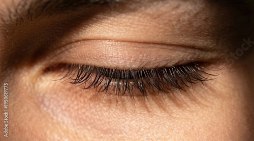 Closed human eye with long eyelashes resting peacefully