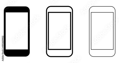 Smartphone and mobile phone icons set. Mobile communication and gadget symbols. Phone web icons with different line weights. Vector illustration.