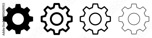 Cogwheel and settings icons set. Mechanism and technical support symbols. Settings web icons with different line weights. Vector illustration.