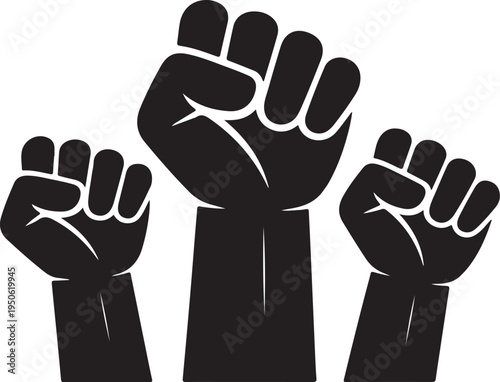 Three clenched fists symbolizing unity and strength in protest or solidarity