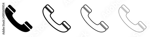 Phone handset icons set. Incoming call and hotline symbols. Call web icons with different line weights. Vector illustration.