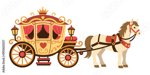 Horse-drawn coach illustrating a classic fairytale concept, symbolizing wealth, dreams, and enchanting travel