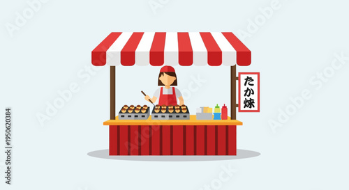 Japanese Street Food Stall Selling Takoyaki