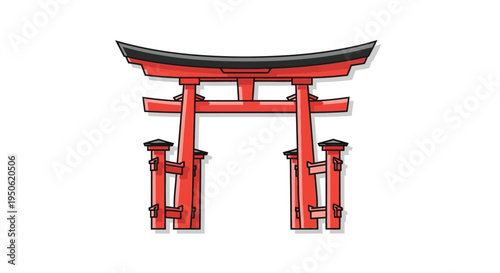 Red Torii Gate Icon, Traditional Japanese Shrine Entrance, Minimalist Vector Art